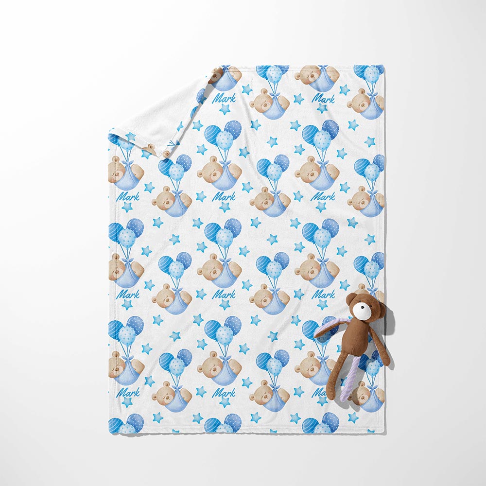 Teddy Bear & Blue Balloon Bliss Blanket