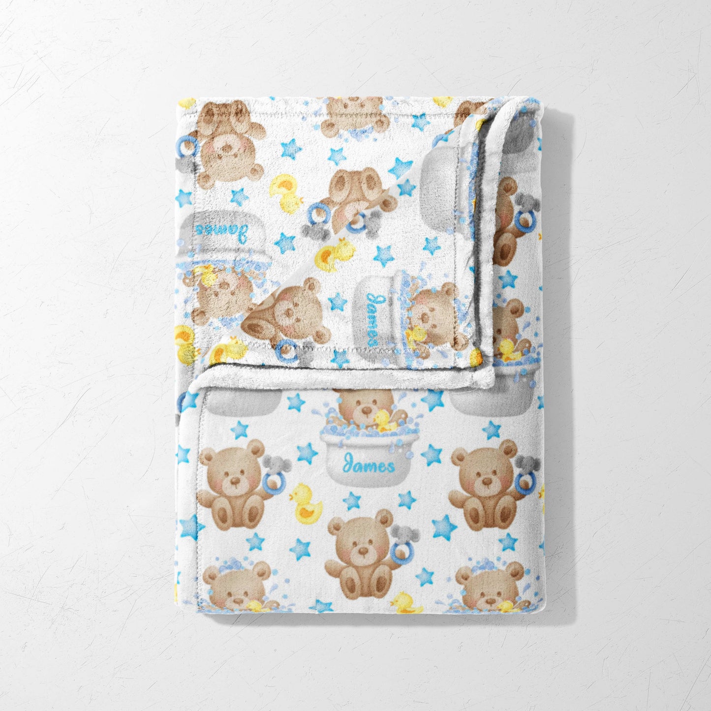 Teddy's Blue Bath Time Bubbles Blanket
