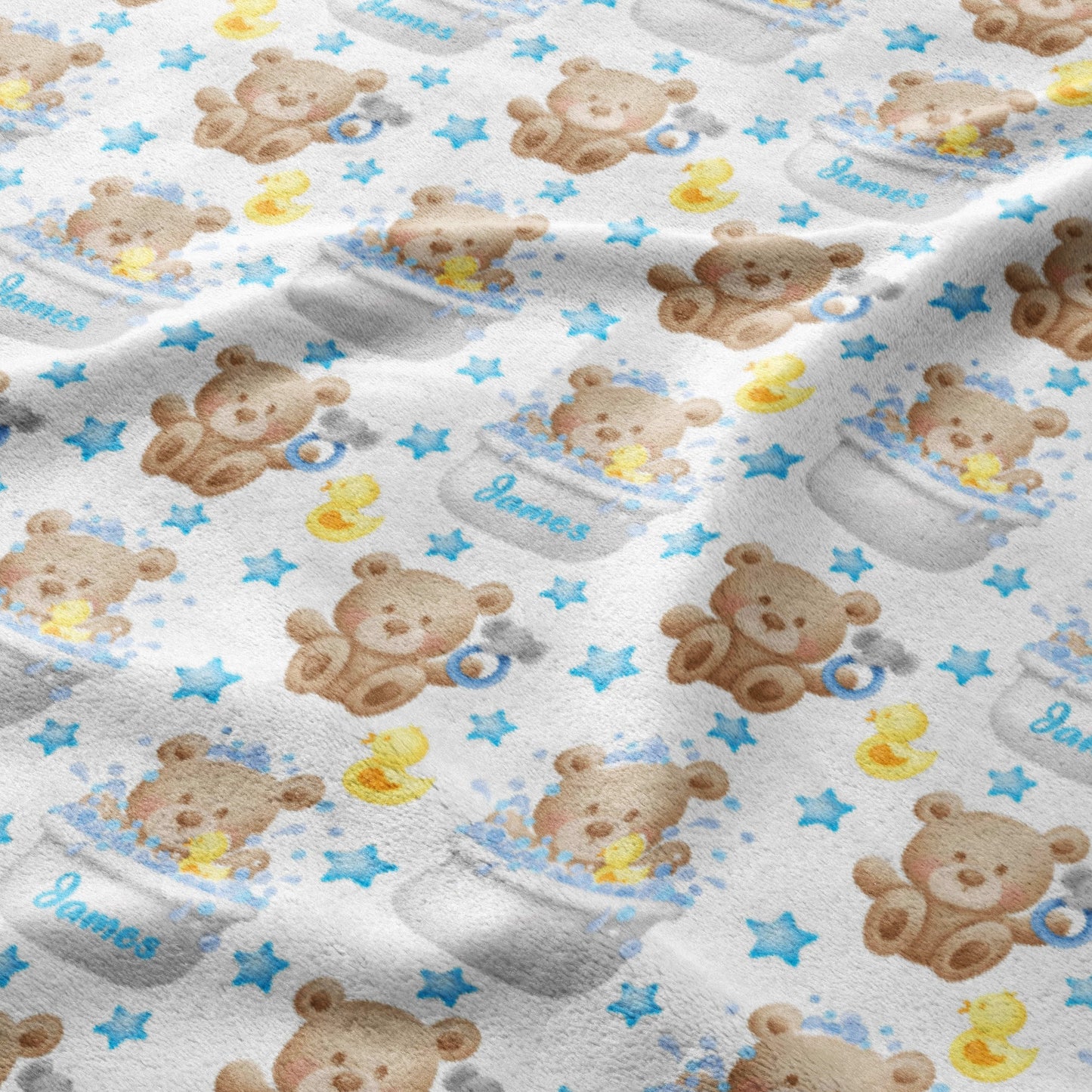 Teddy's Blue Bath Time Bubbles Blanket