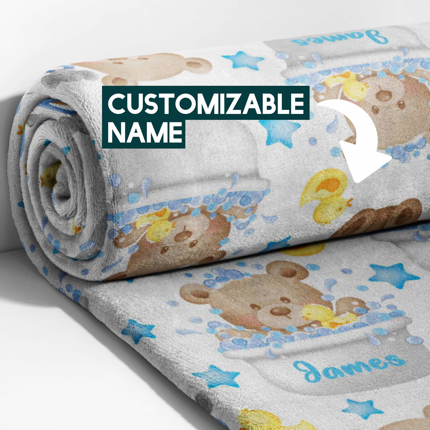 Teddy's Blue Bath Time Bubbles Blanket