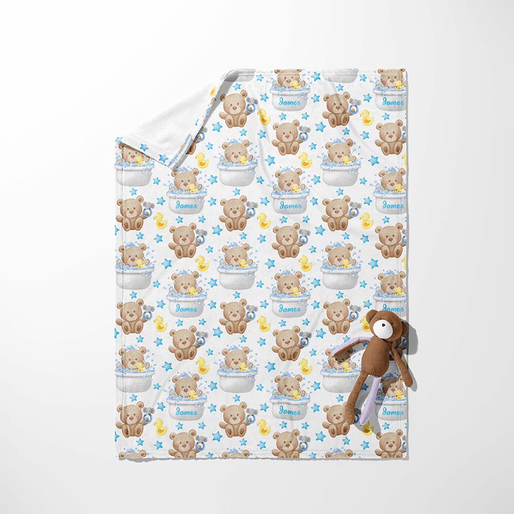 Teddy's Blue Bath Time Bubbles Blanket