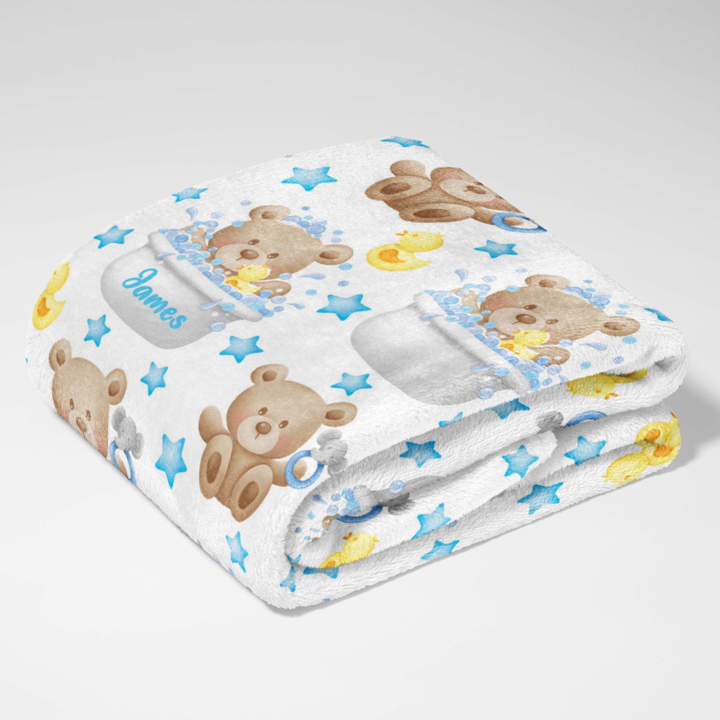 Teddy's Blue Bath Time Bubbles Blanket