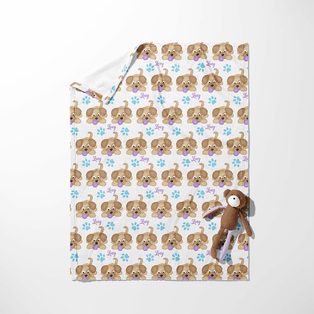 Tongue Out Pups & Paw Prints Blanket