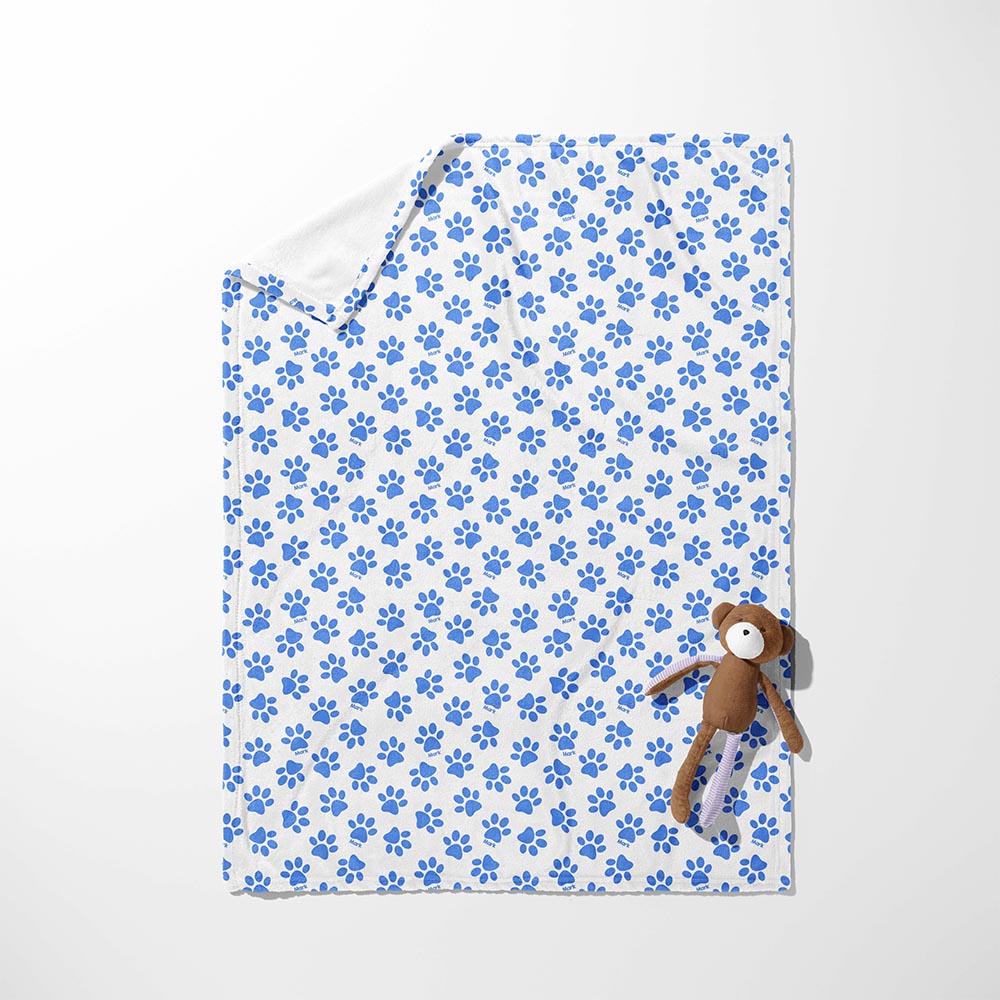 Blue Paw Prints All Over Blanket