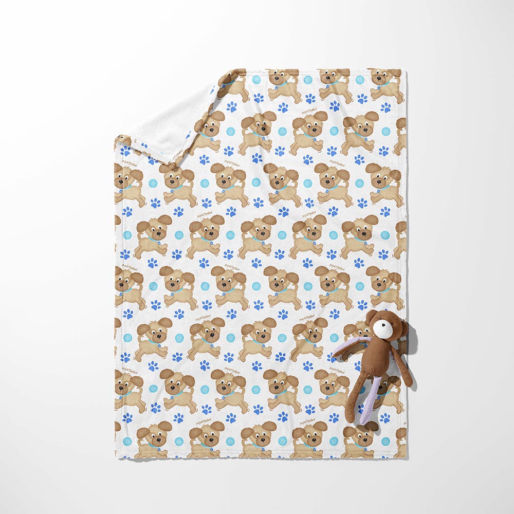 Dancing Pups & Blue Dots Blanket