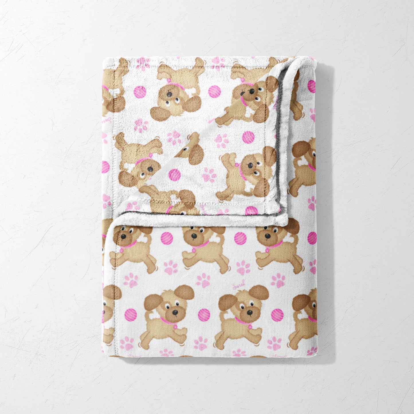 Pink Dots & Dancing Pups Blanket