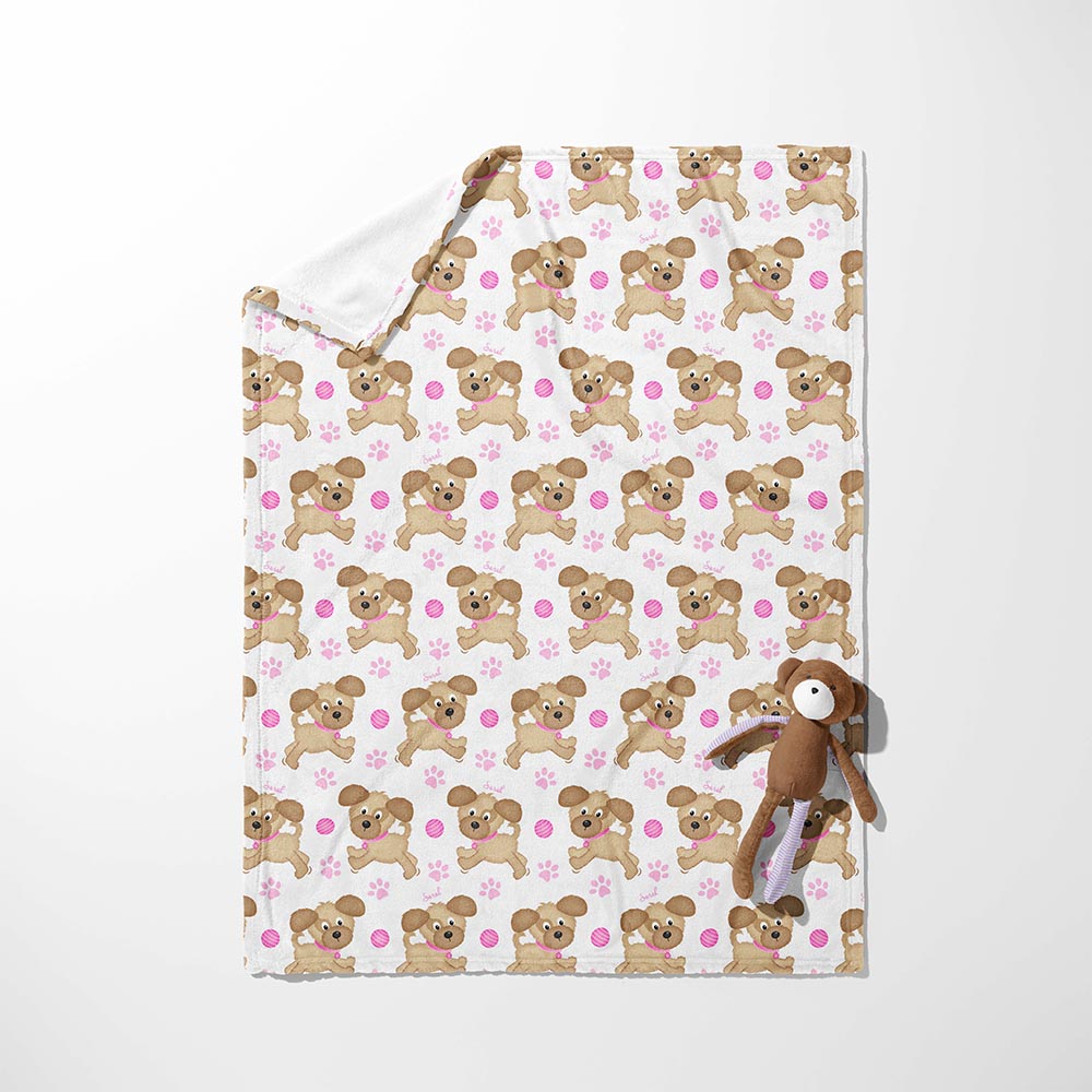 Pink Dots & Dancing Pups Blanket